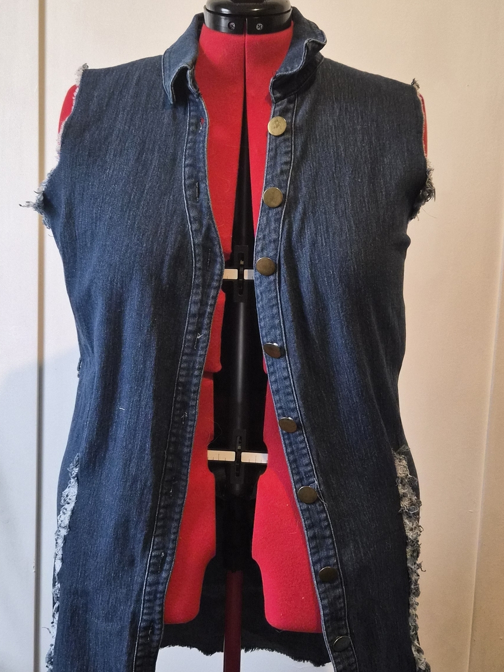 Sleeveless Dark Denim Button-Front Vest